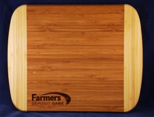 Bamboo cutting board with laser logo makes a great thank you gift. Item 102